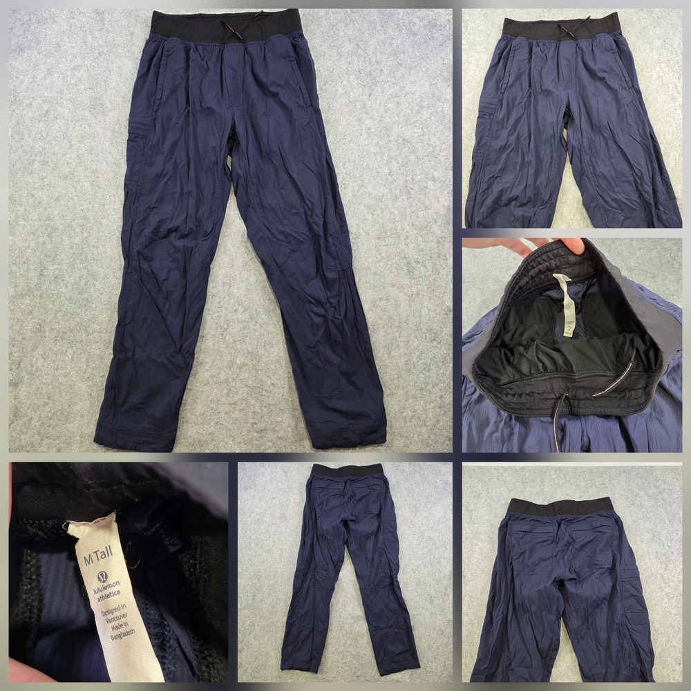 Lululemon Trackâ Pants Mens M Tall MT Blue Woven Elastic Waist Athletic Pockets